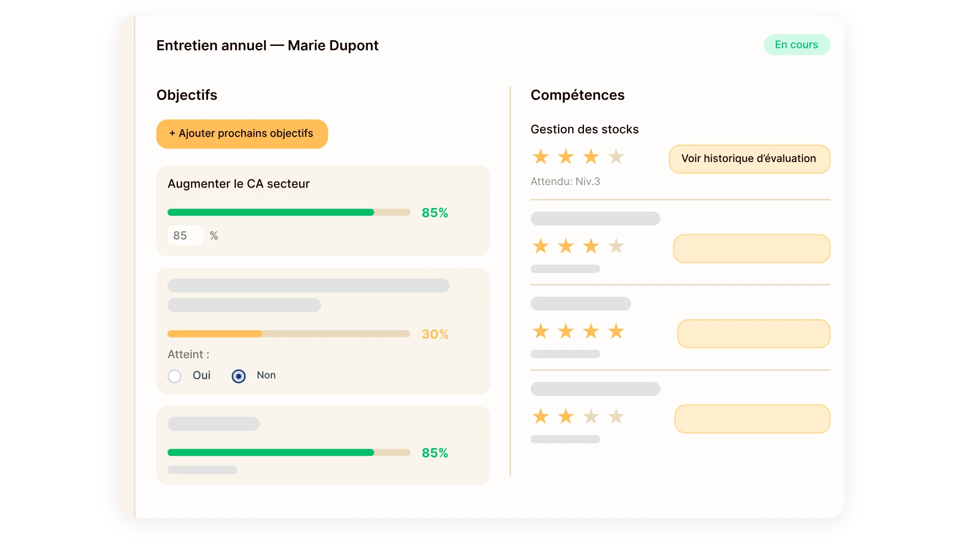 Évaluation simplifiée des objectifs et des compétences dans l’entretien